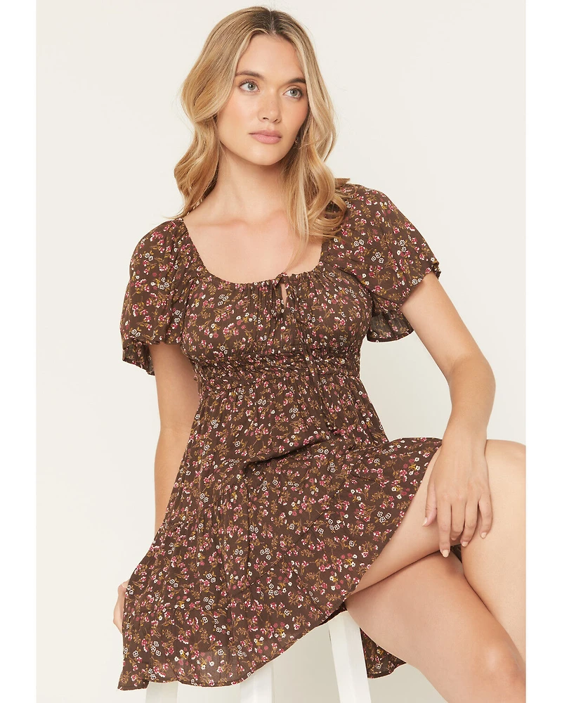 Angie Women's Floral Print Short Sleeve Mini Dress