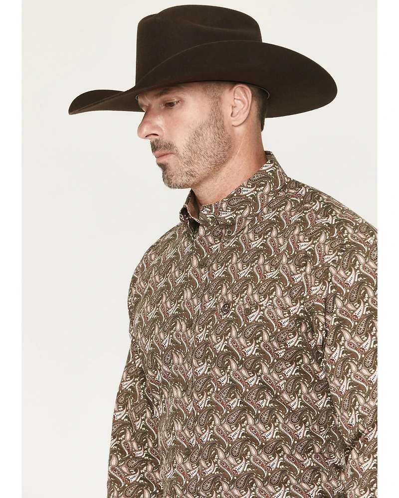 George Strait by Wrangler Men's Paisley Print Long Sleeve Button-Down Stretch Western Shirt