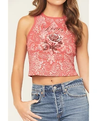 Originality Women's Bandana Rose Print Cropped Tank Top