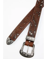 Shyanne Women's Brown Tooled Floral Cut Out Underlay Western Belt