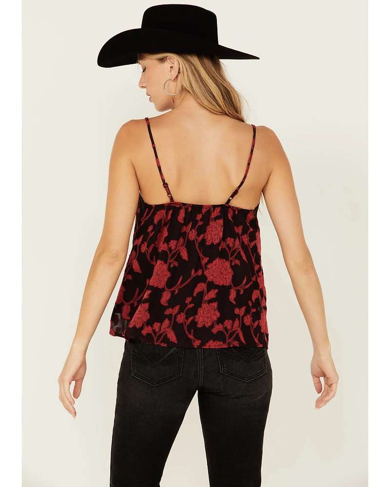 Wild Moss Women's Floral Print Jacquard Lace Cami