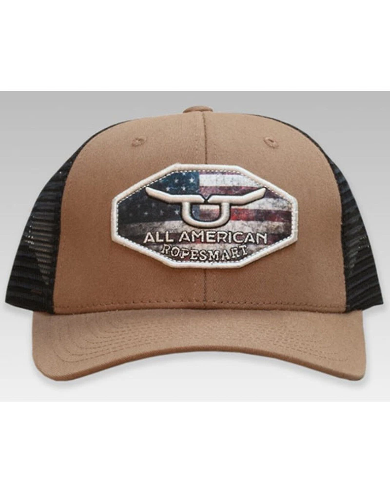 RopeSmart Men's All-American Embroidered Graphic Steer Flag Patch Mesh-Back Ball Cap