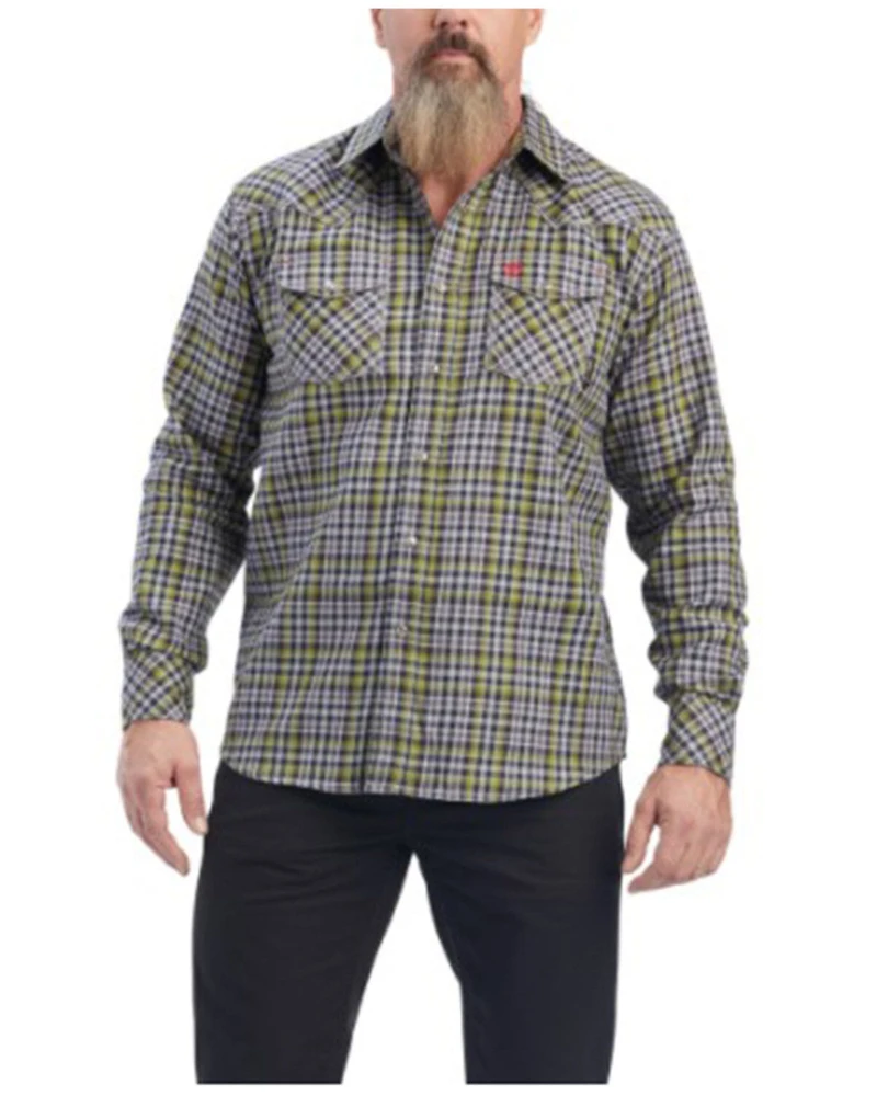 Ariat Men's FR Landry Retro Plaid Print Long Sleeve Snap Work Shirt