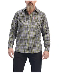 Ariat Men's FR Landry Retro Plaid Print Long Sleeve Snap Work Shirt