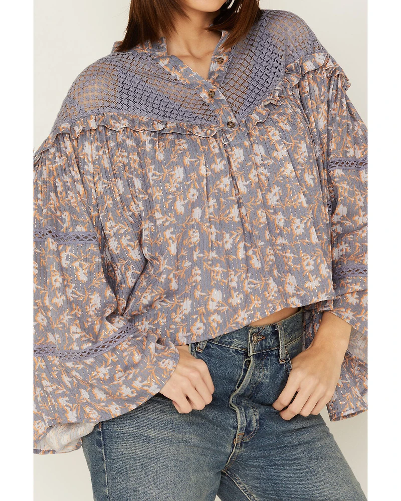 Jen's Pirate Booty Women's Floral Print Long Sleeve Ruffle Wildflower Justice Top