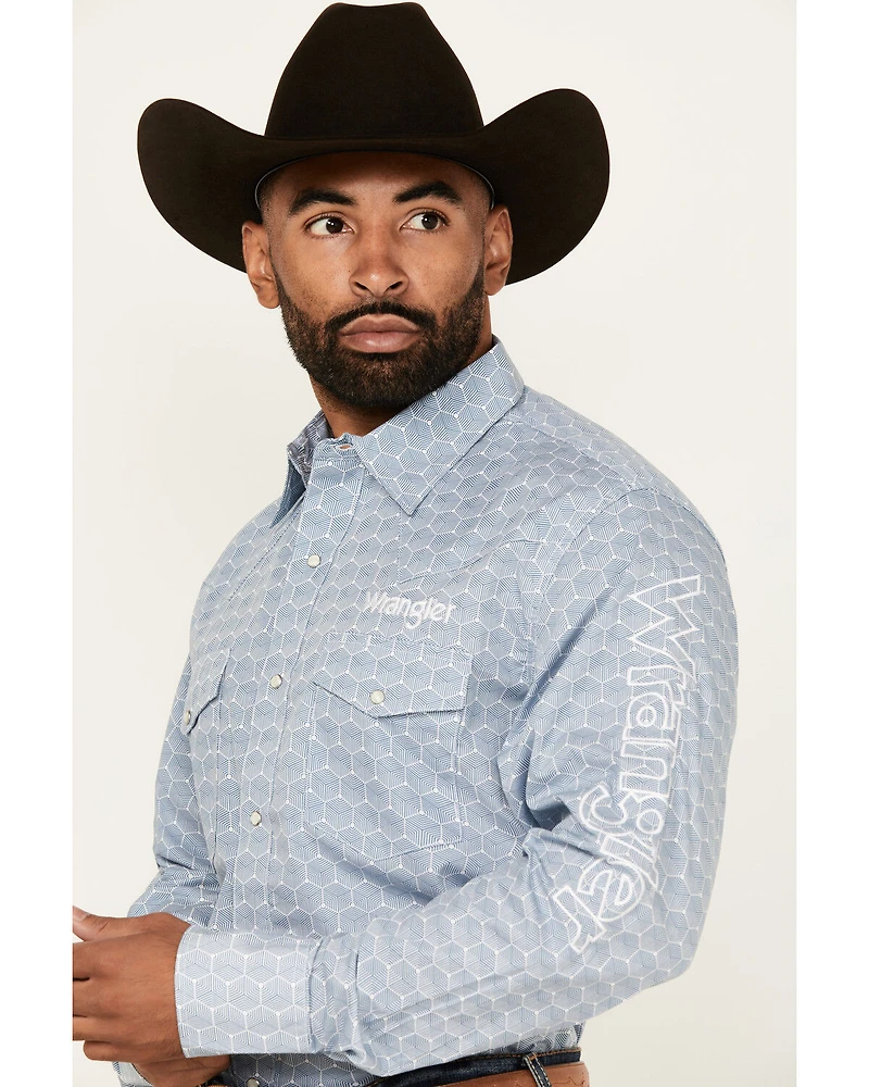 Wrangler Men's Geo Print Logo Long Sleeve Snap Western Shirt - Tall