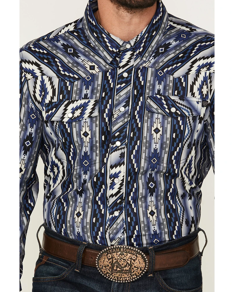 Rock & Roll Denim Men's Tek Southwestern Print Long Sleeve Pearl Snap Western Shirt