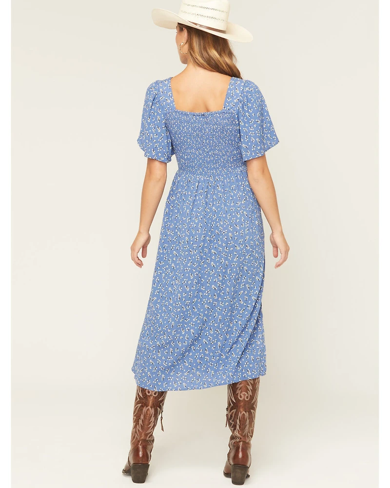 Angie Women's Floral Print Knot Short Sleeve Midi Dress