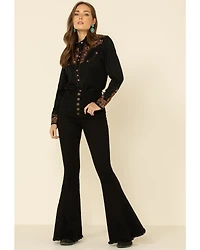Scully Women's Floral Embroidered Long Sleeve Western Shirt