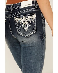 Grace LA Women's Medium Wash Mid Rise Thunderbird Pocket Bootcut Stretch Denim Jeans