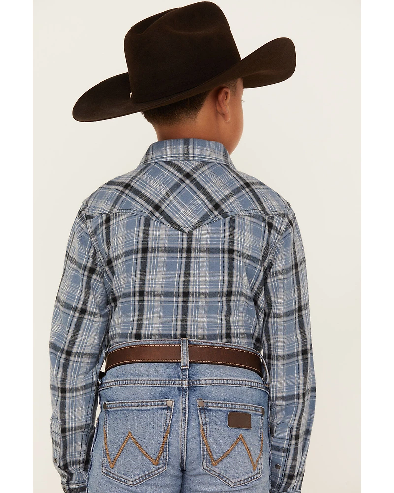 Cody James Boys' Plaid Print Long Sleeve Snap Western Flannel Shirt