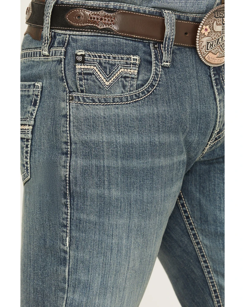 Rock & Roll Denim Men's Medium Wash Double Barrel Relaxed Bootcut Stretch Jeans