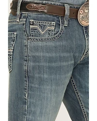 Rock & Roll Denim Men's Medium Wash Double Barrel Relaxed Bootcut Stretch Jeans