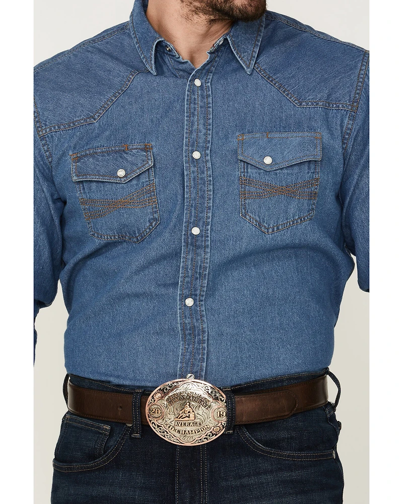 Blue Ranchwear Men's Long Sleeve Pearl Snap Heavy Western Denim Shirt