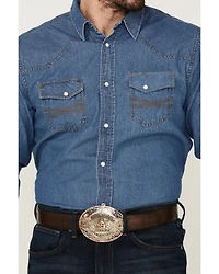 Blue Ranchwear Men's Long Sleeve Pearl Snap Heavy Western Denim Shirt