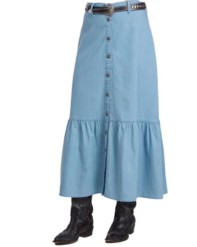 Roper Women's Light Wash Button-Down Midi Denim Skirt