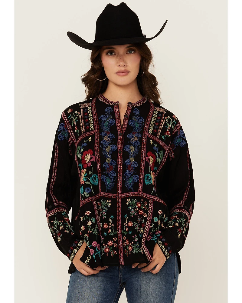 Johnny Was Women's Floral Embroidered Long Sleeve Blouse