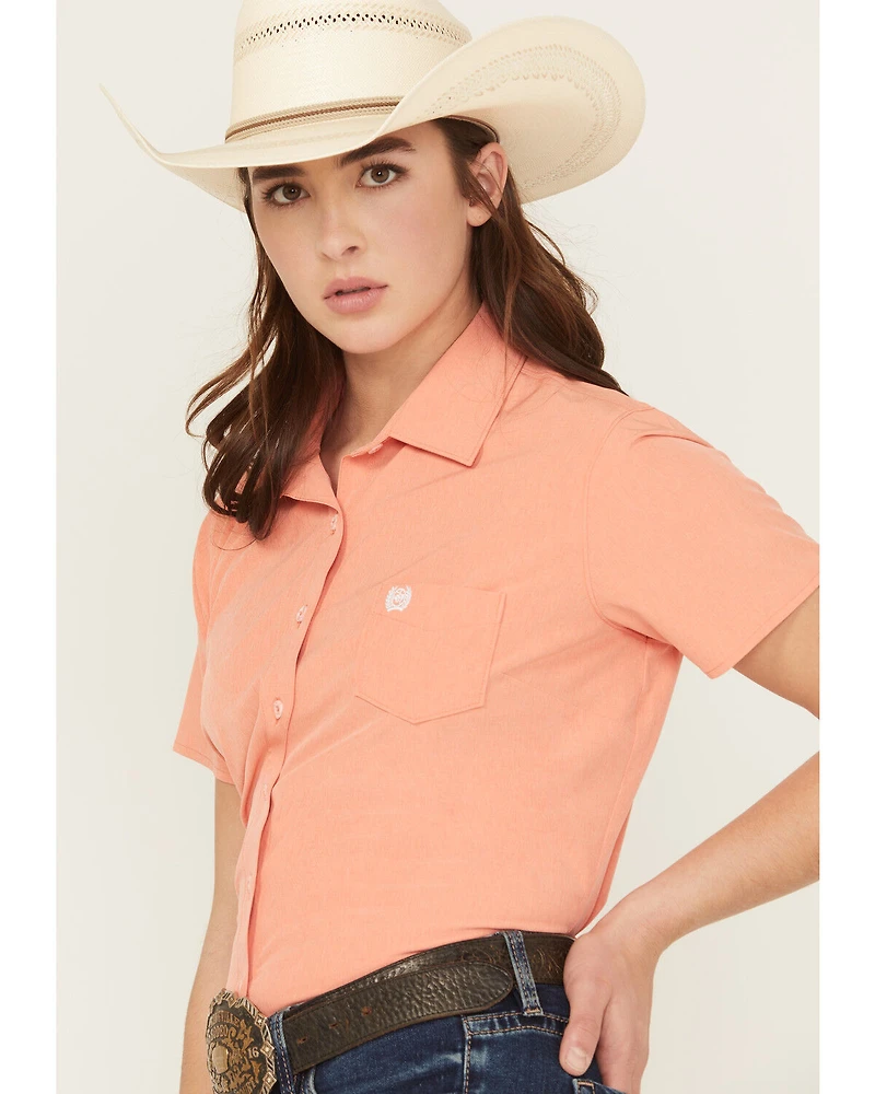 Cinch Women's Solid Short Sleeve Button-Down Stretch Western Shirt