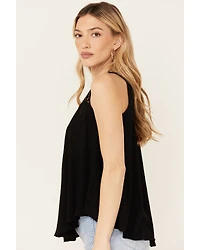 Wild Moss Women's Crochet Studded Yoke Flowy Tank Top