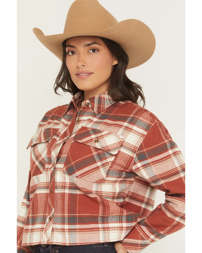 Shyanne Women's Pershing Plaid Print Long Sleeve Cropped Flannel Shirt