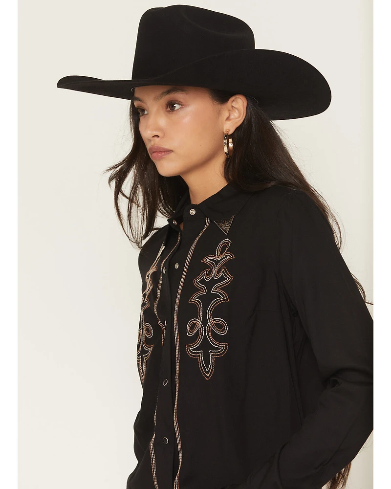 Rock & Roll Denim Women's Boot Stitch Collared Top Long Sleeve Snap Western Shirt