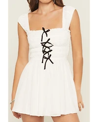 Show Me Your Mumu Women's Mabel Bow Smocked Sleeveless Mini Dress