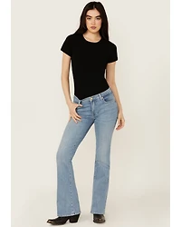7 For All Mankind Women's Light Wash Mid Rise Tailorless Bootcut Stretch Denim Jeans