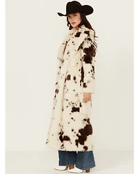 Powder River Outfitters Women's Cow Print Duster Faux Fur Coat