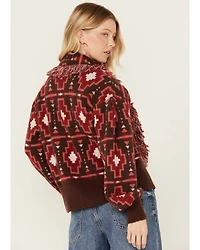 Shyanne Women's Cropped Southwestern Print Fringe Sweater