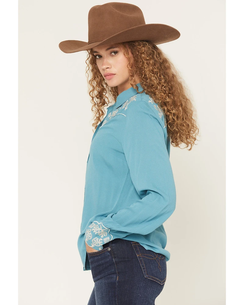 Shyanne Women's Bluespruce Embroidered Long Sleeve Snap Western Shirt