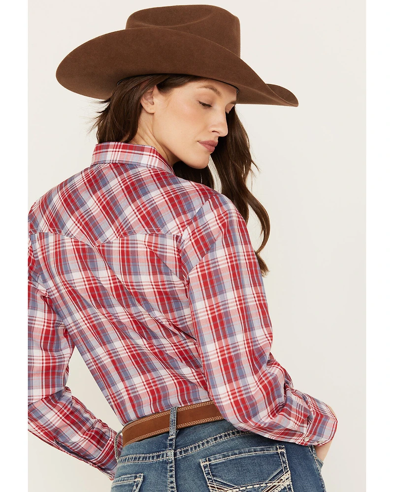 Ely Walker Women's Plaid Print Long Sleeve Pearl Snap Western Shirt
