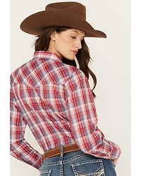 Ely Walker Women's Plaid Print Long Sleeve Pearl Snap Western Shirt