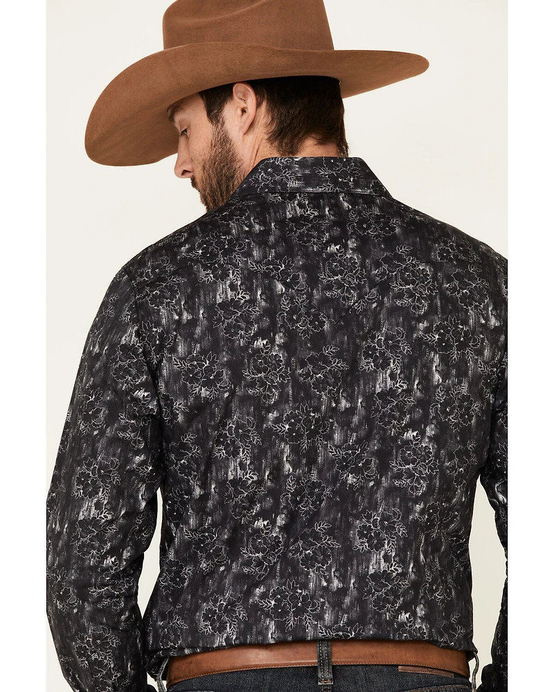 Rock & Roll Denim Men's Charcoal Floral Print Long Sleeve Western Shirt