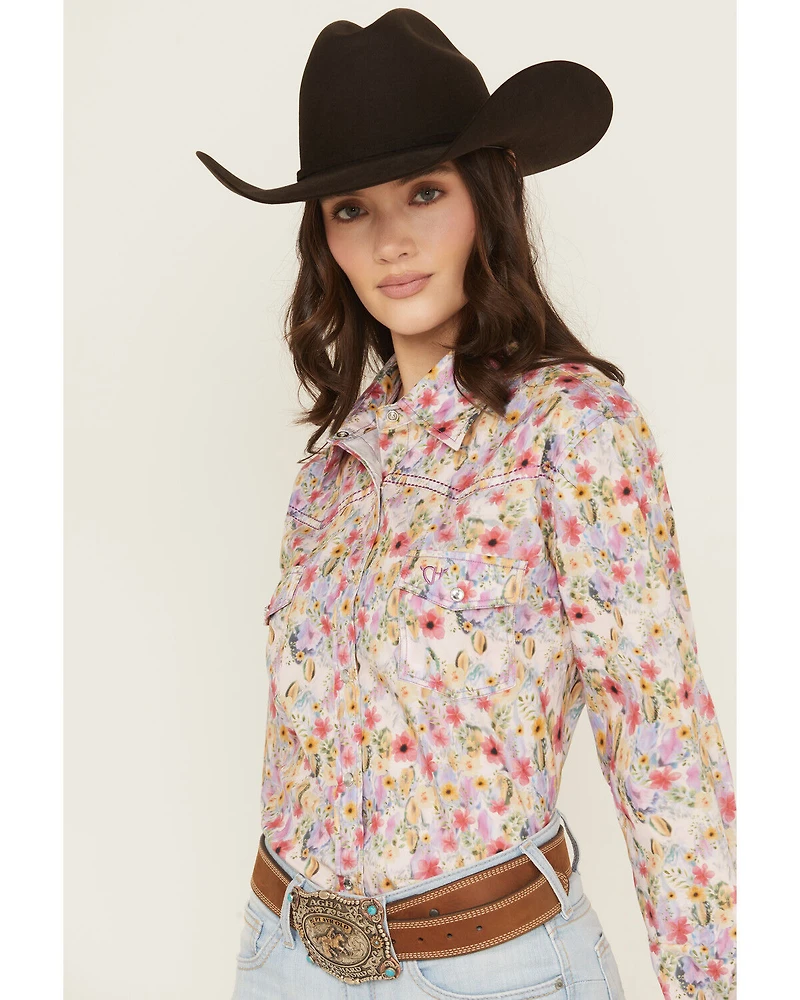 Cowgirl Hardware Women's Floral Monet Long Sleeve Snap Stretch Western Shirt