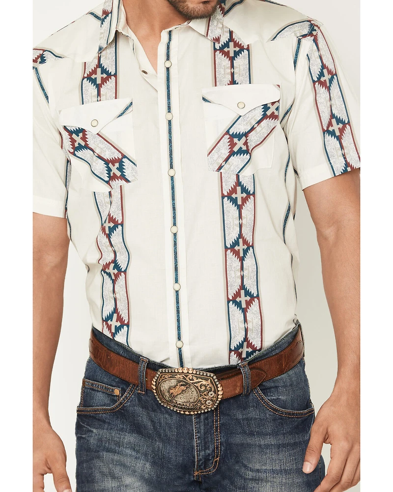 Panhandle Men's Southwestern Stripe Print Short Sleeve Snap Western Shirt