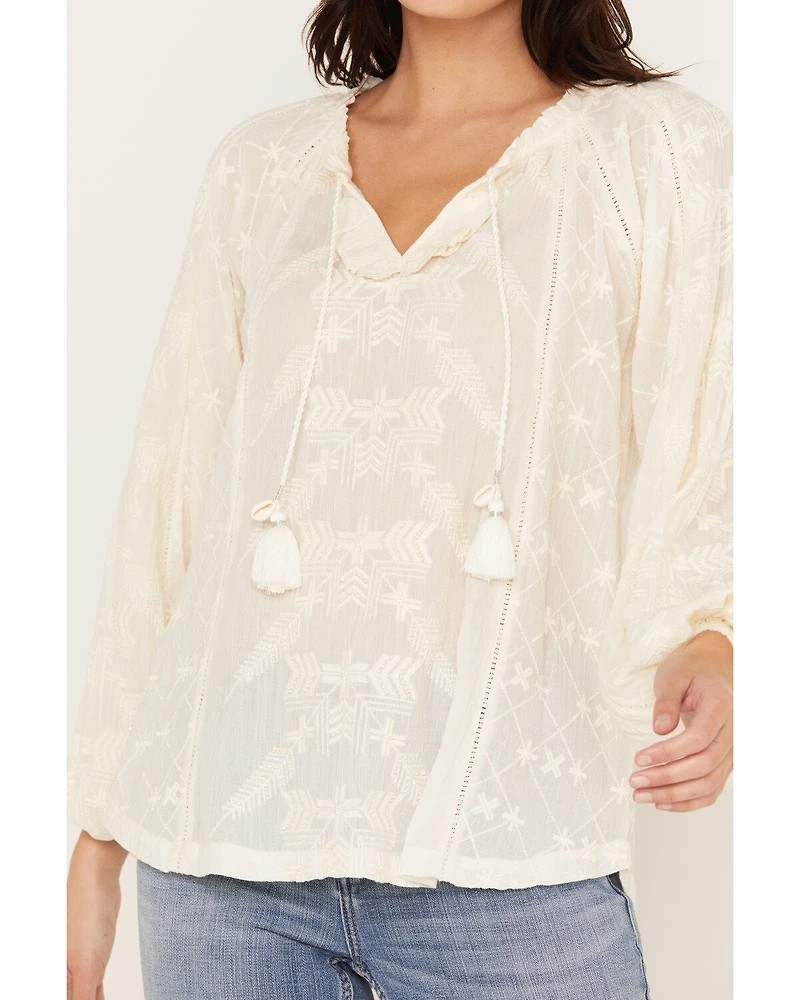 Shyanne Women's Long Sleeve Embroidered Boho Blouse