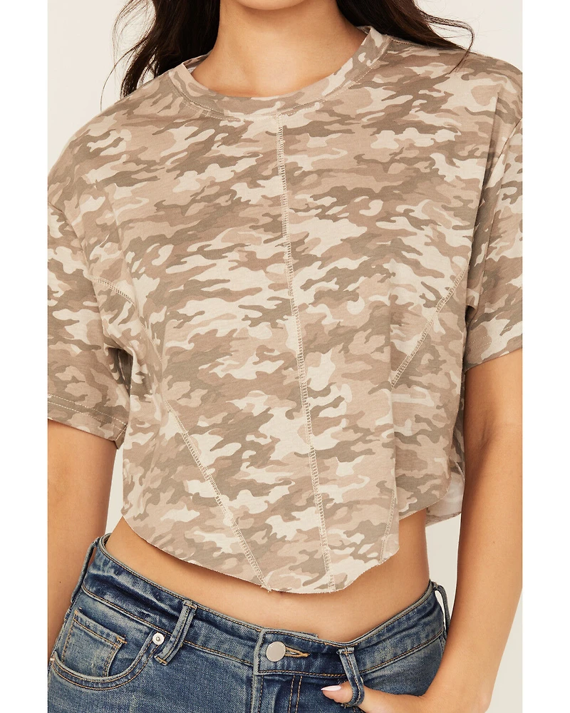 Youth Revolt Women's Camo Print Short Sleeve Seamed Tee