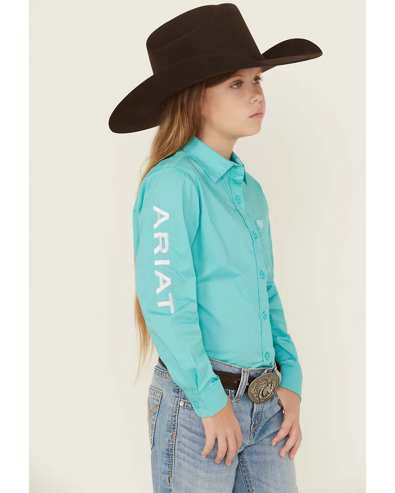 Ariat Girls' Team Kirby Solid Logo Long Sleeve Button-Down Stretch Western Shirt