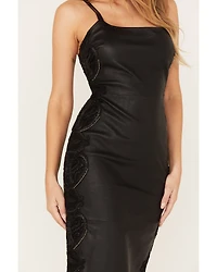 Wonderwest Women's Studded Leather Midi Dress