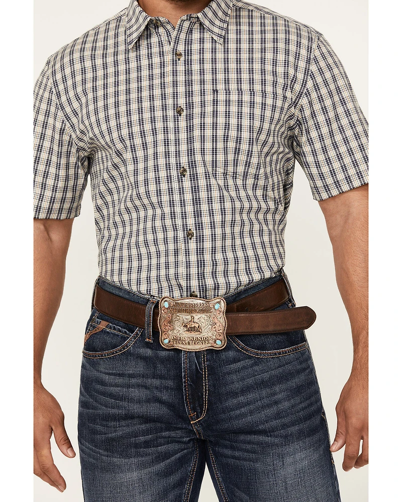 Cody James Men's Plaid Print Short Sleeve Button-Down Stretch Western Shirt