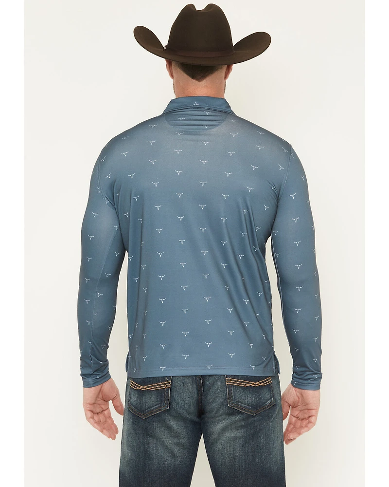Cowboy Hardware Men's Steerhead Print Long Sleeve Snap Polo