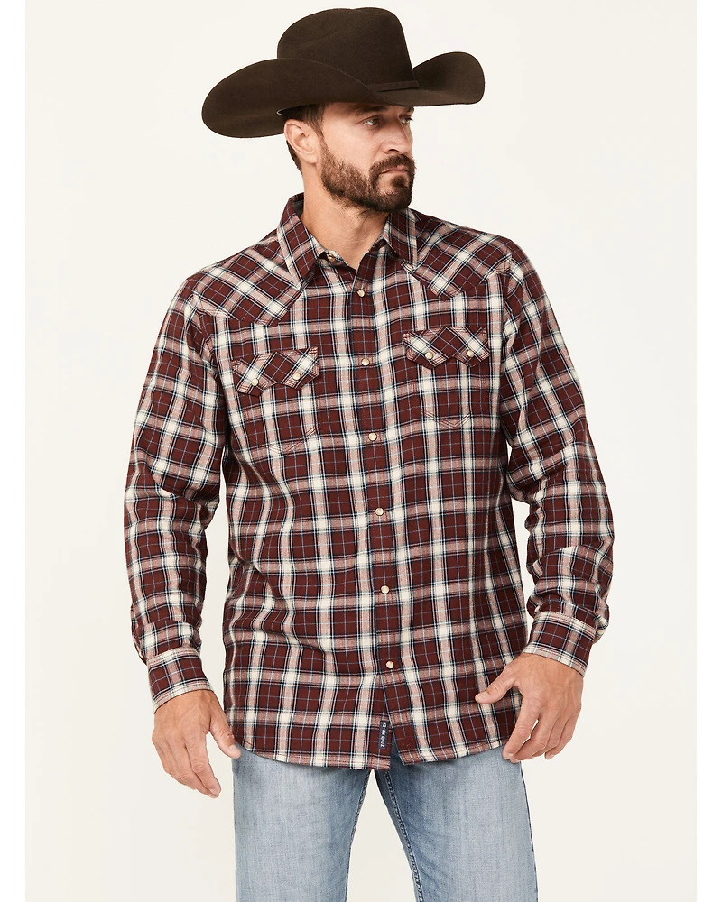 Moonshine Spirit Men's Red Dawn Plaid Print Long Sleeve Snap Western Shirt