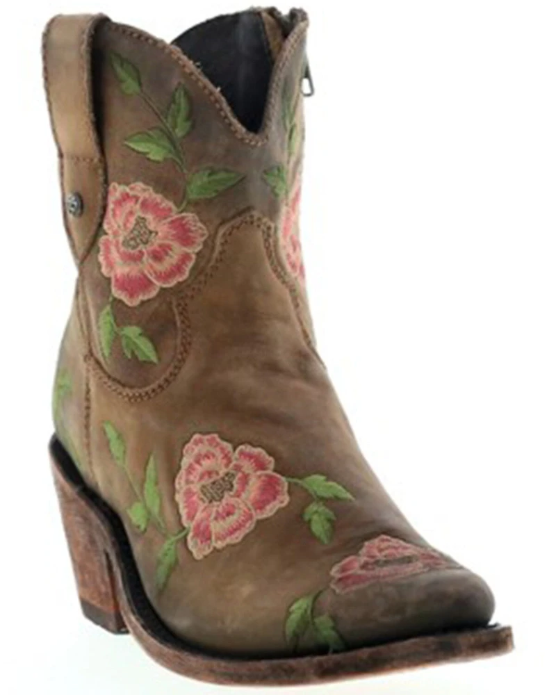 Caborca Silver by Liberty Black Women's Embroidered Floral Western Booties - Round Toe