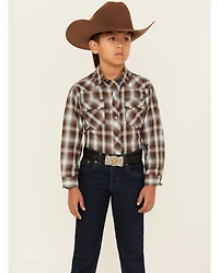 Roper Boys' Plaid Print Horseshoe Long Sleeve Snap Western Shirt