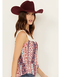 Wild Moss Women's Print Peplum Crochet Trim Top