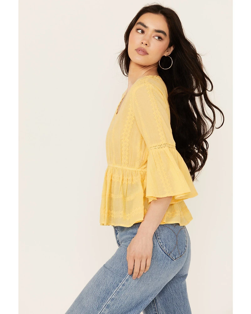 Shyanne Women's Inset Lace Embroidered Peasant Top