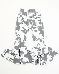 Cowgirl Hardware Toddler Girls' Cow Print Double Ruffle Stretch Denim Jeans