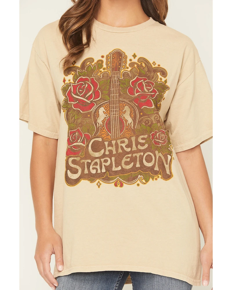 Merch Traffic Women's Chris Stapleton Rose Guitar Short Sleeve Graphic Tee