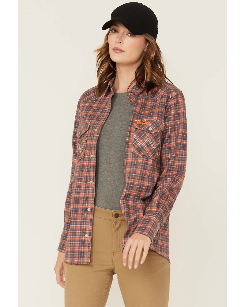 Wrangler Women's FR Plaid Print Long Sleeve Snap Work Shirt - Plus