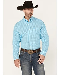 George Strait by Wrangler Men's Plaid Print Long Sleeve Button-Down Stretch Western Shirt